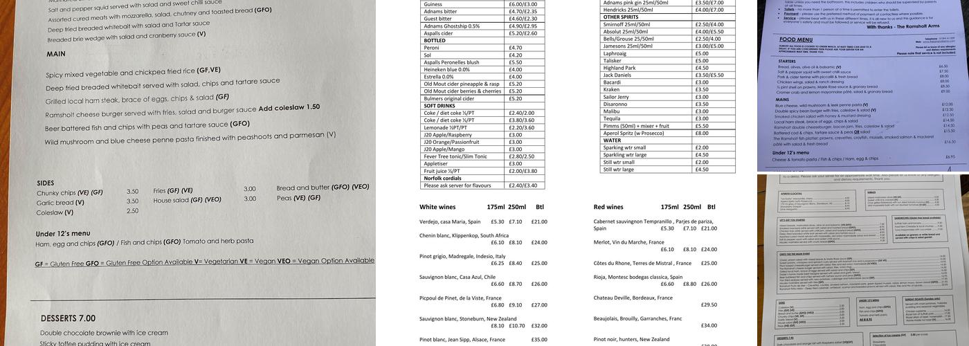 Ramsholt Arms Menu