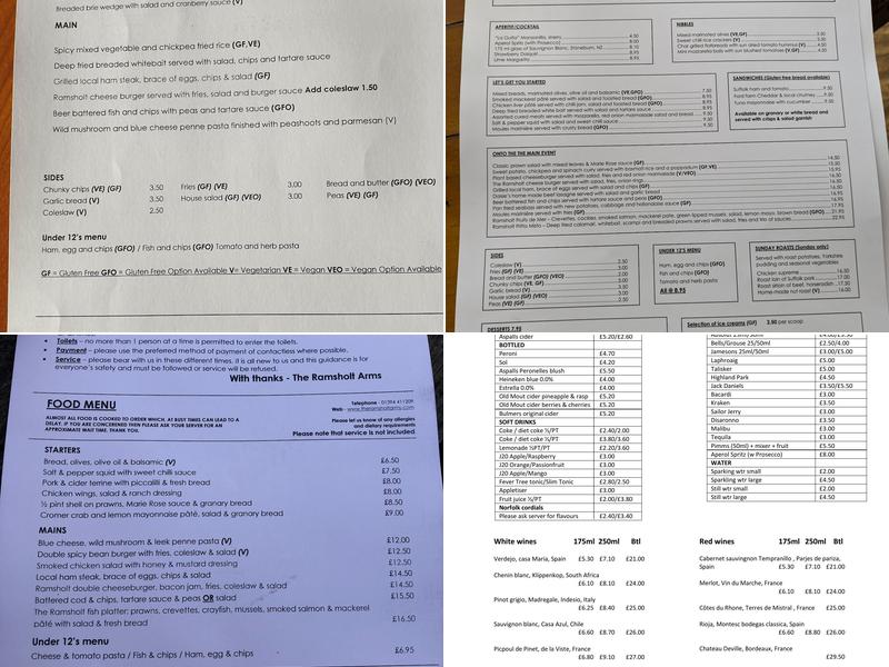 Ramsholt Arms Menu