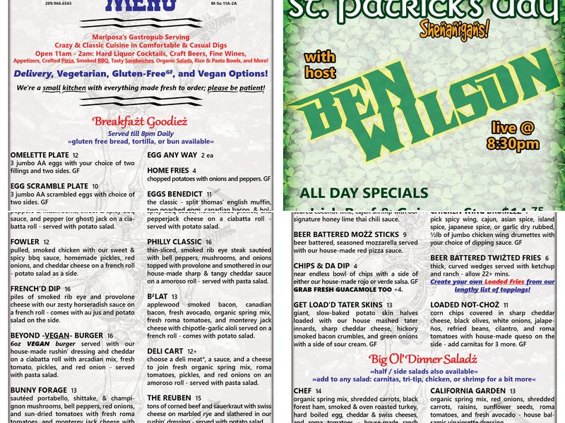 Hideout Saloon Menu