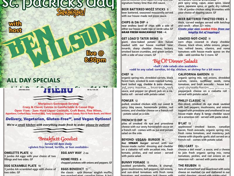 Hideout Saloon Menu