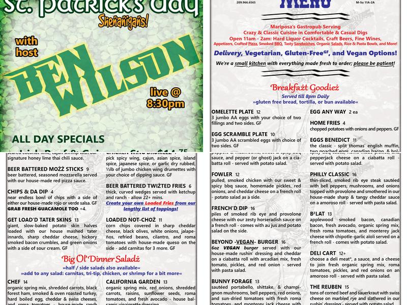 Hideout Saloon Menu