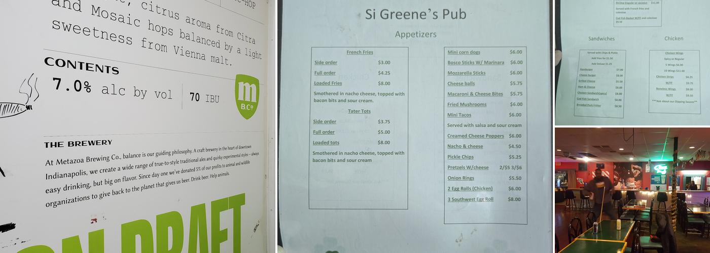 Si Greenes Pub Menu