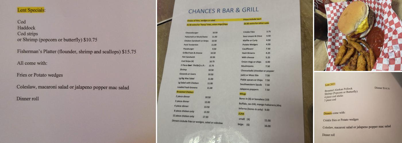 Chances R Bar Menu