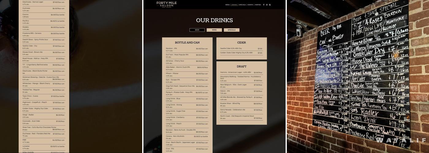40 Mile Saloon Menu