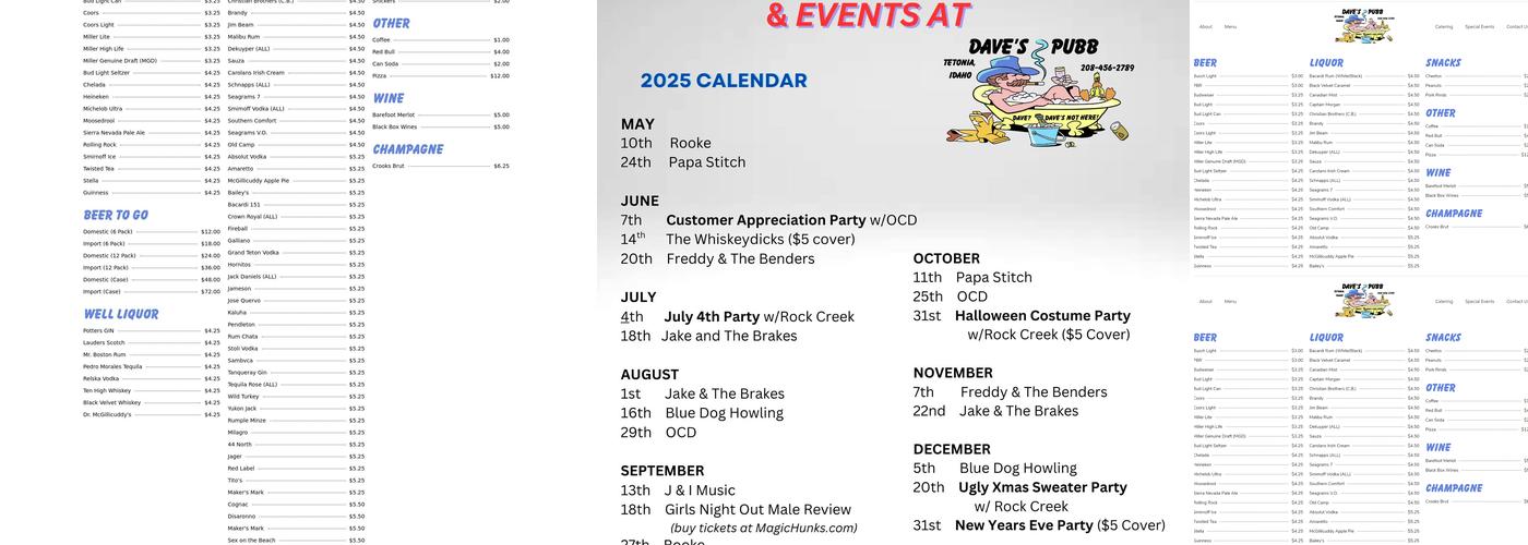 Dave's Pubb Menu
