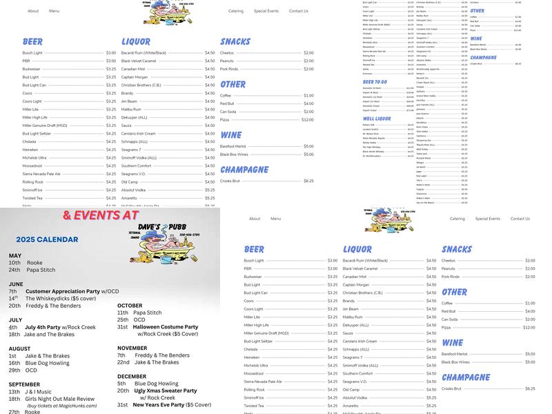 Dave's Pubb Menu