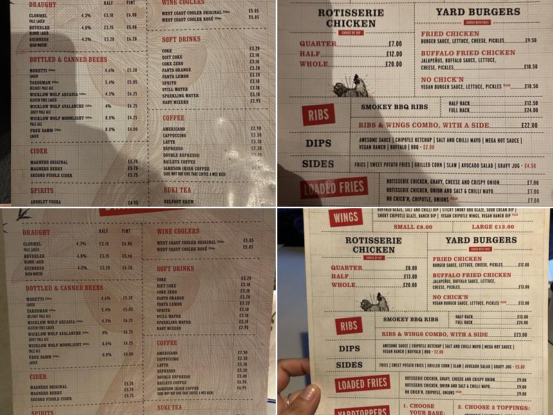 The Dirty Onion and Yardbird Menu