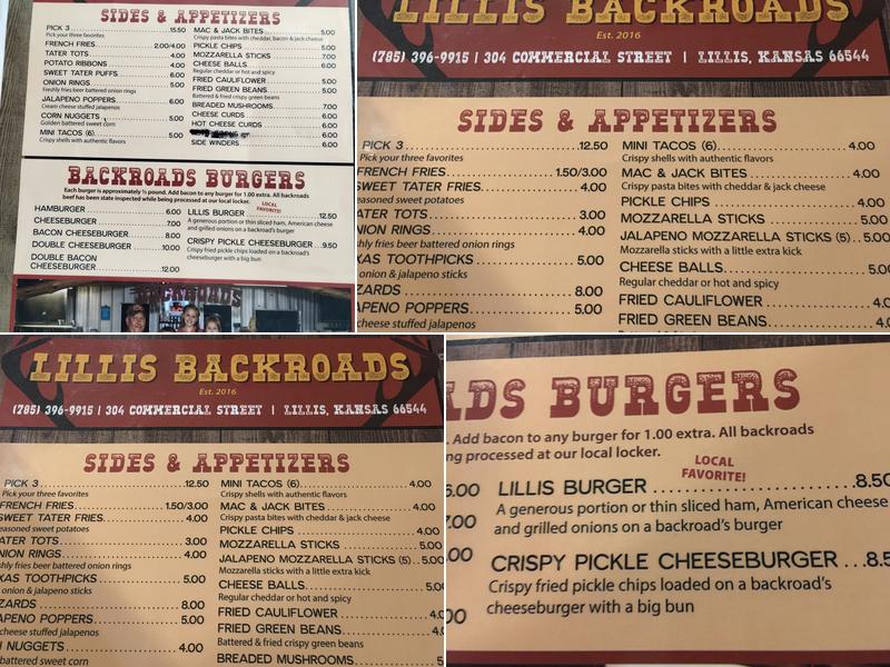 Lillis Backroads Menu