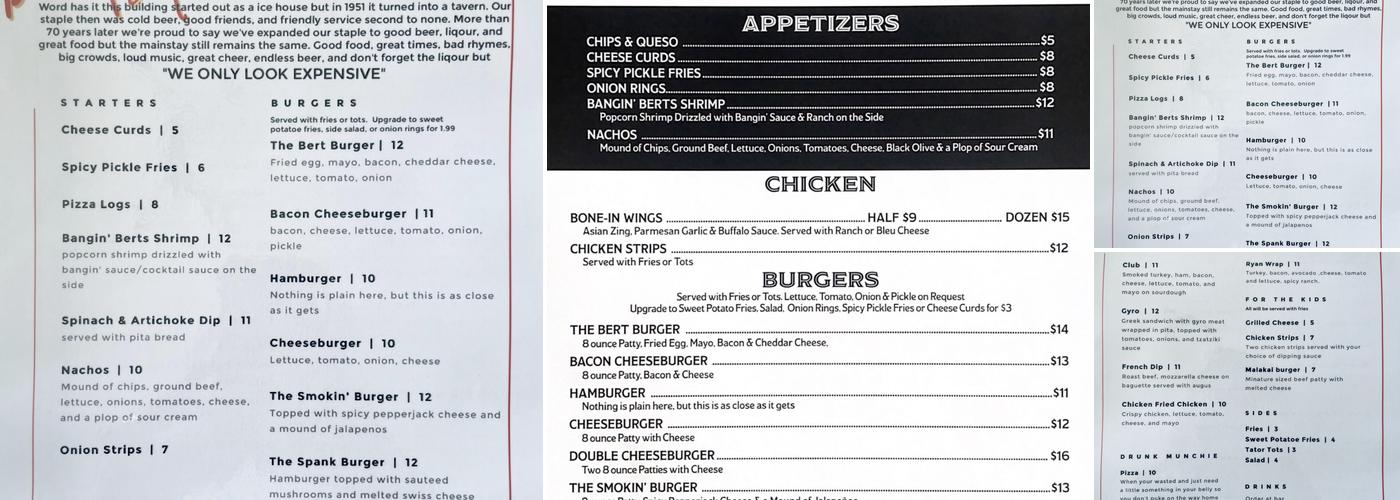 Bert's Tavern Menu
