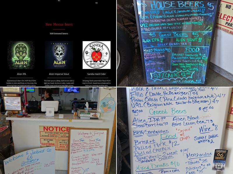 Junkyard on 66 Brewery Menu