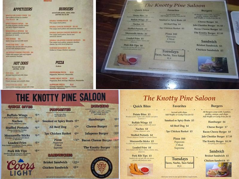 The Knotty Pine Saloon Menu