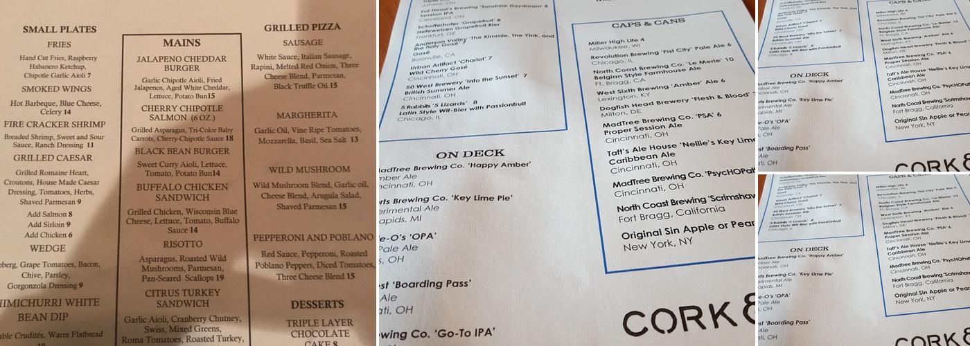 Cork & Cap Menu