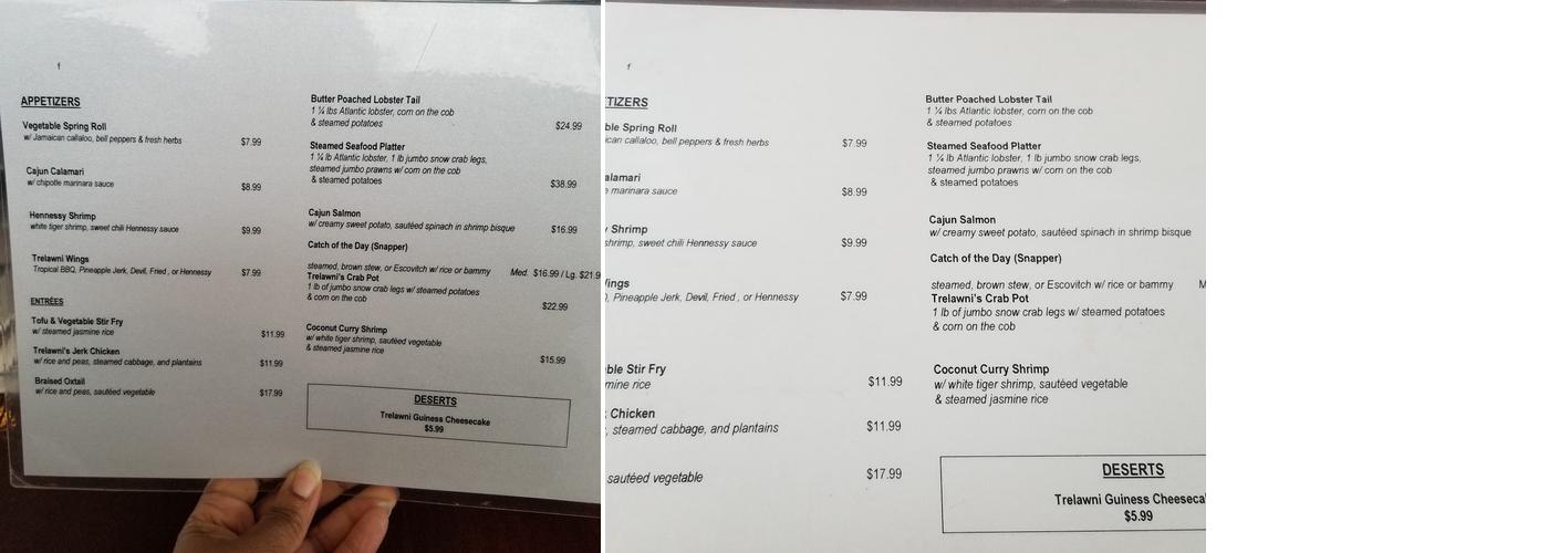 Trelawni Place Menu