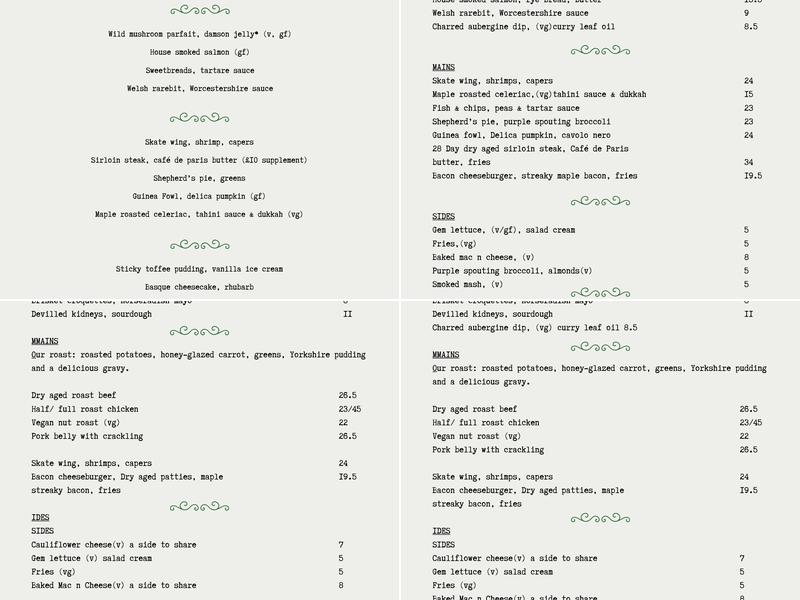 The Mall Tavern, Notting Hill Menu