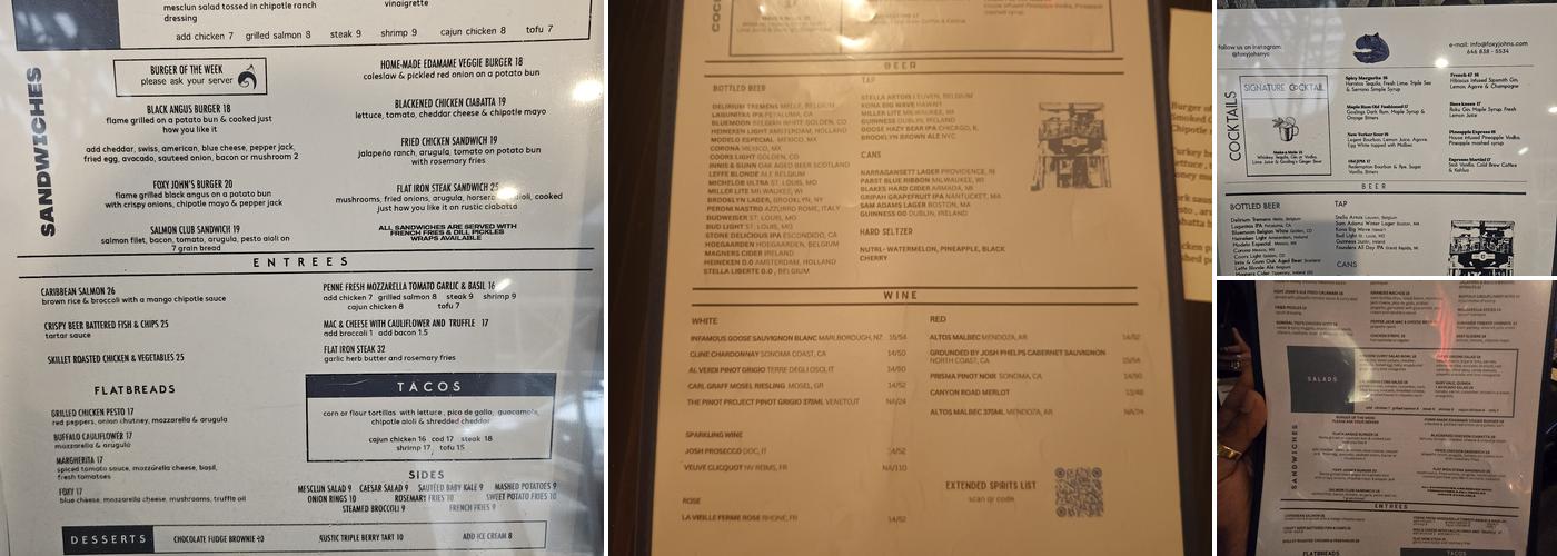 Foxy John's Bar & Kitchen Menu