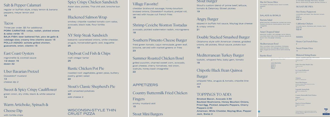 Stout NYC Menu