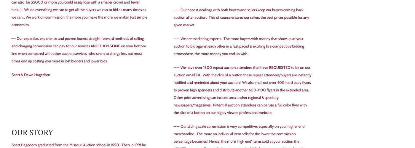 Hagedorn Auction Co & H Bar Menu