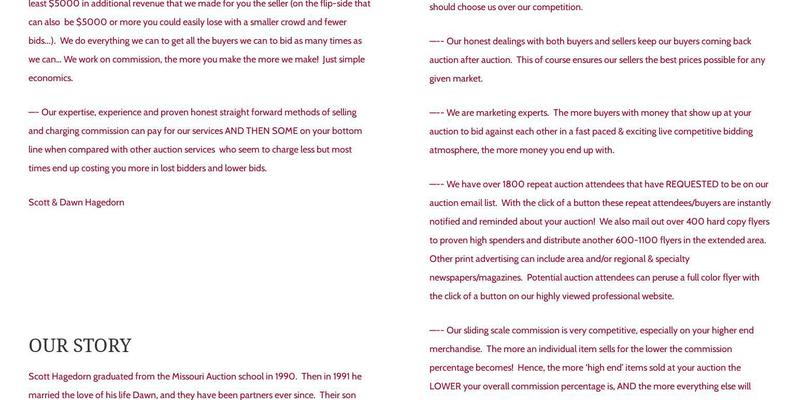 Hagedorn Auction Co & H Bar Menu