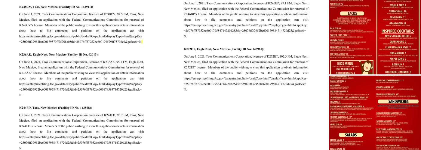 KTAOS Solar Center Menu