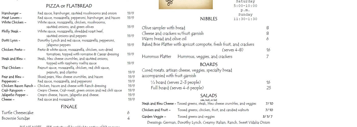 Pour House Menu