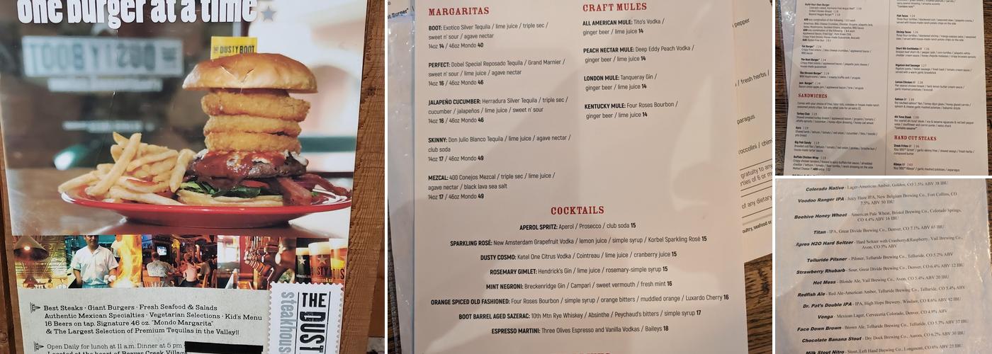 Dusty Boot Saloon Menu
