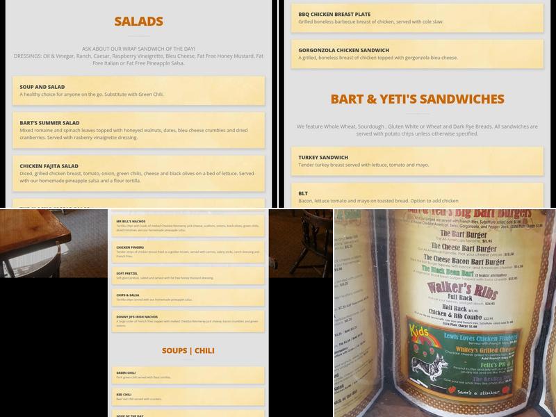Bart & Yeti's Menu