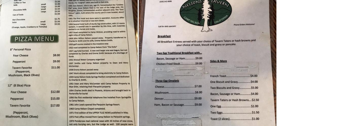 Nelson's Tavern Menu