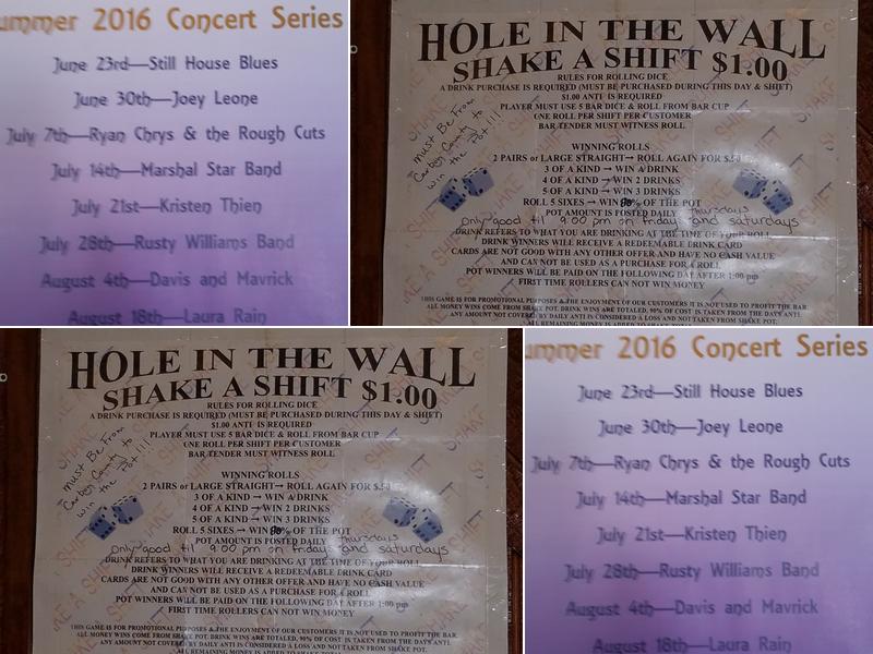 Hole In the Wall Menu