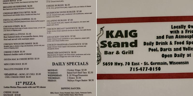 Kaig Stand Menu