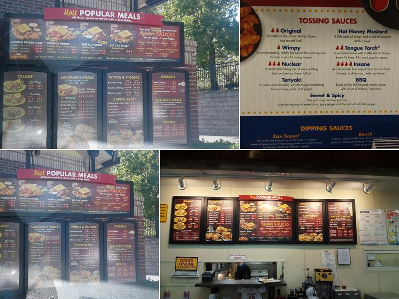 Zaxbys Chicken Fingers & Buffalo Wings Menu
