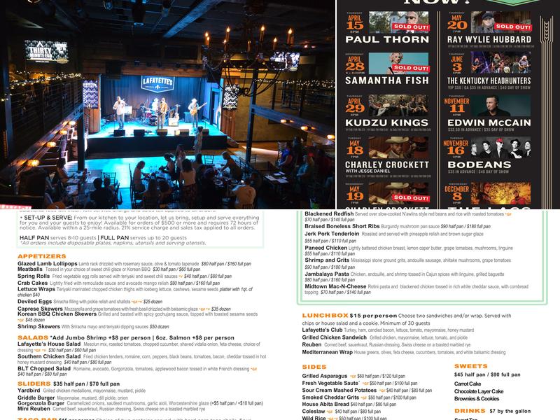 Lafayette's Music Room Menu