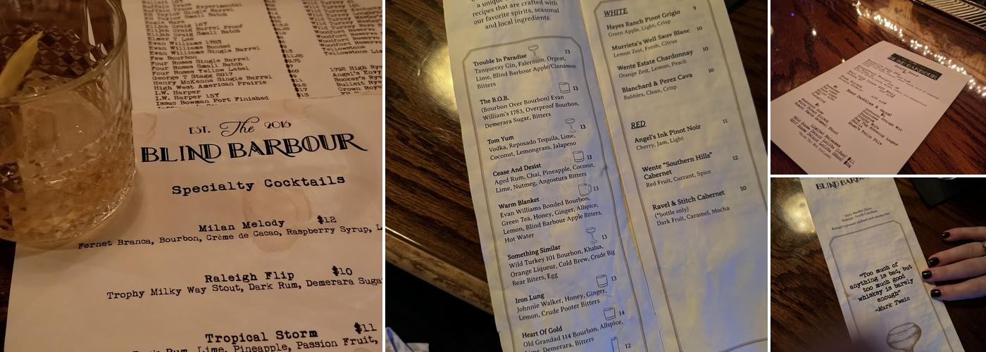 The Blind Barbour Menu