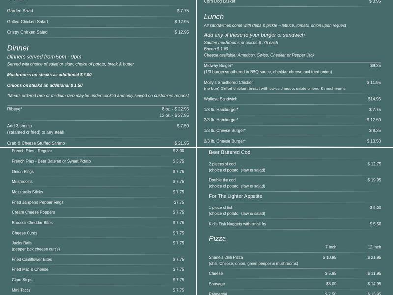 Midway Bar Menu