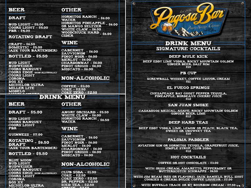 Pagosa Bar Menu