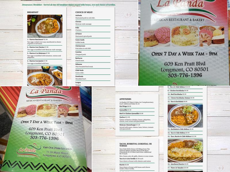 LA Panda Mexican Restaurant Menu