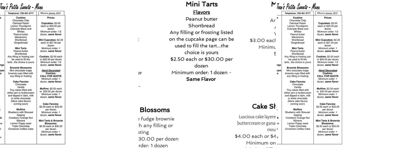 Joan's Petite Sweets Menu