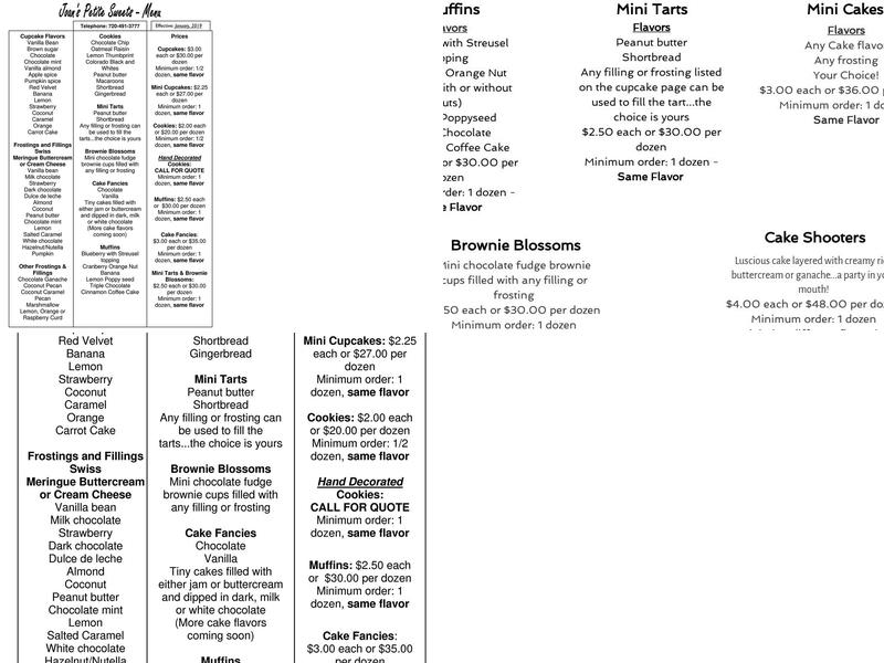 Joan's Petite Sweets Menu