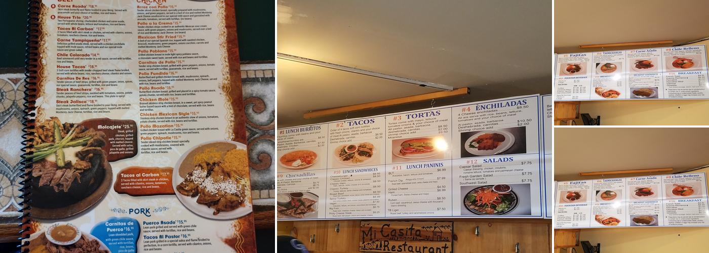 Mi Casita Restaurant and Bakery Menu