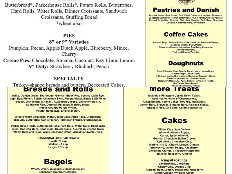 Home Style Bakery Menu
