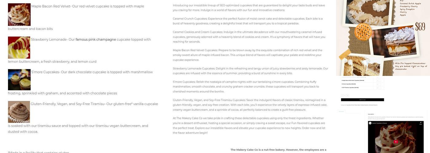 The Makery Cake Company Menu