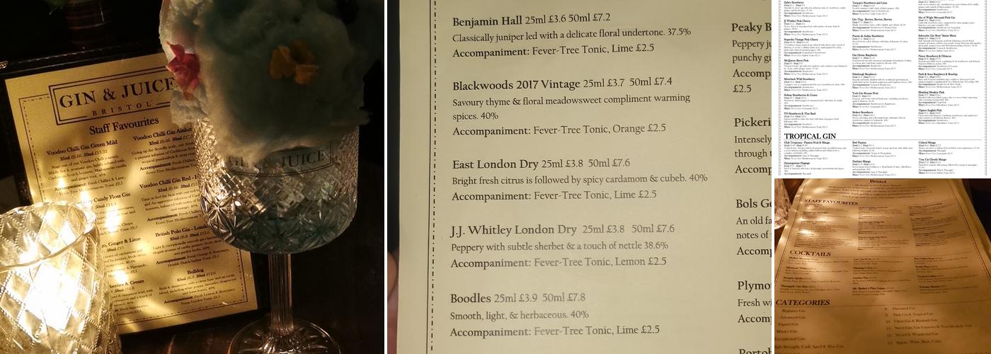 Gin & Juice Menu