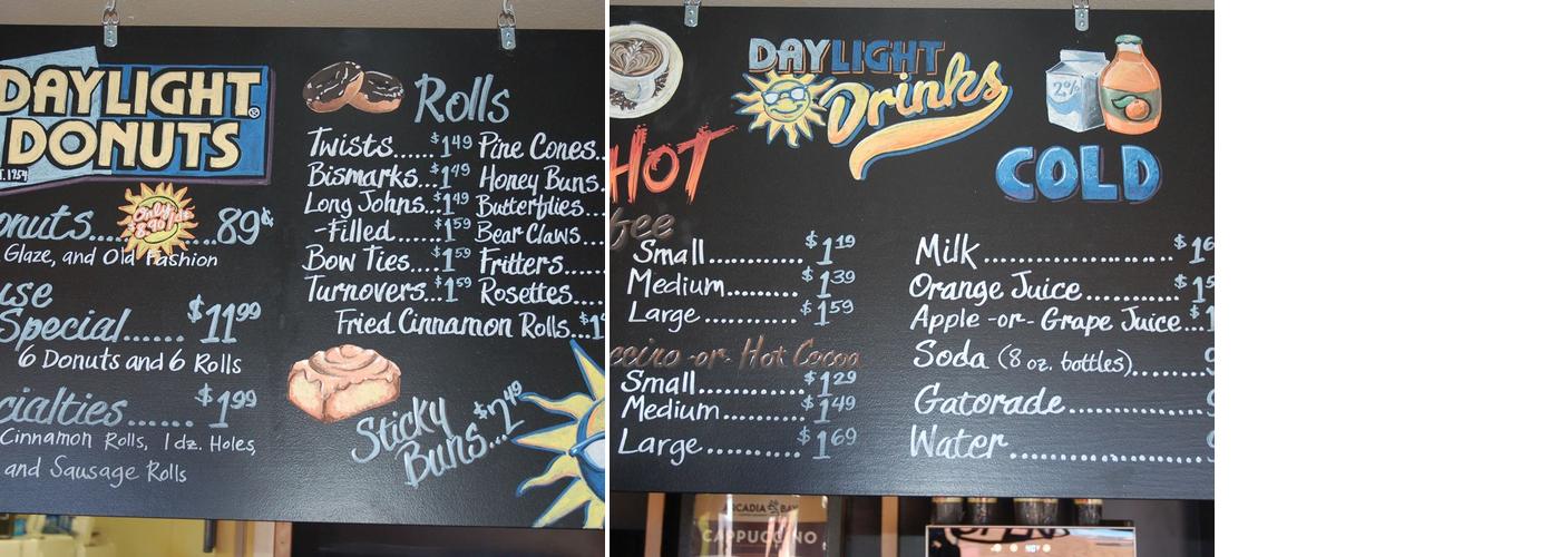 Daylight Donuts Menu