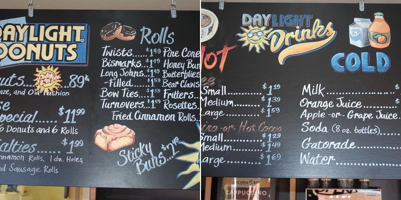 Daylight Donuts Menu