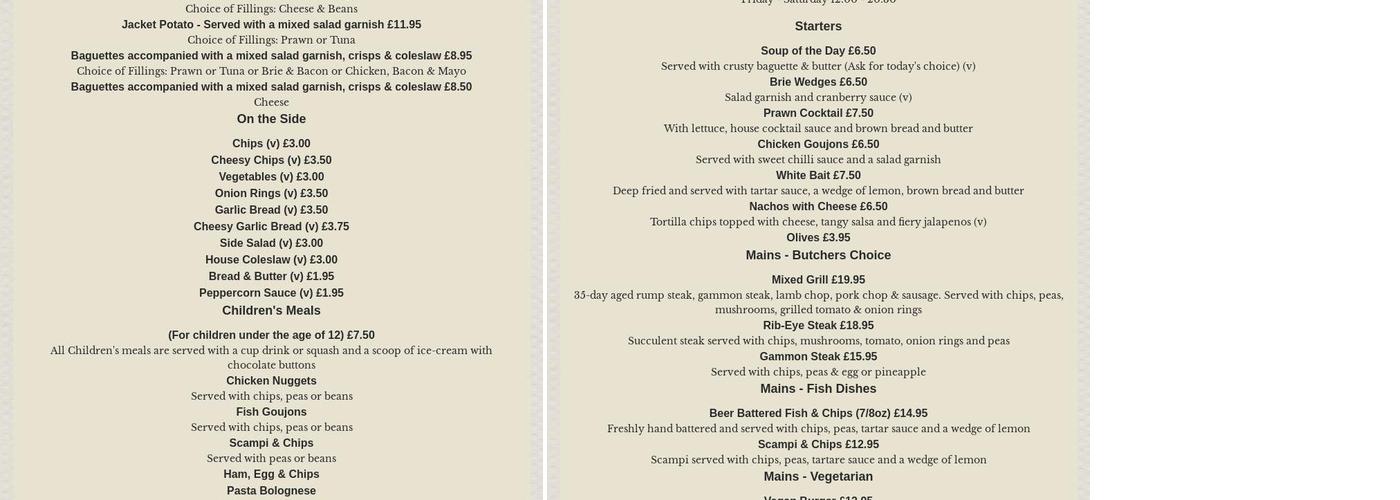 Shepherd and Dog Onehouse Menu