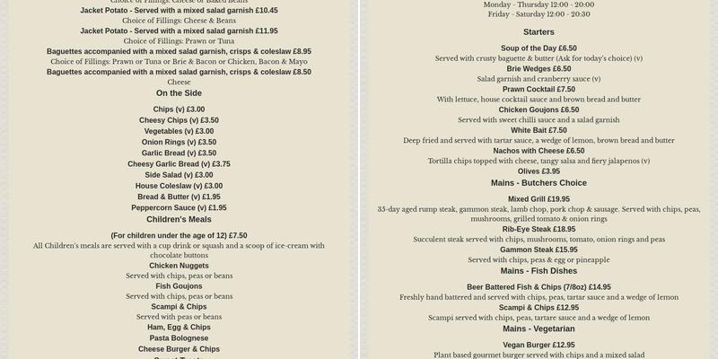 Shepherd and Dog Onehouse Menu