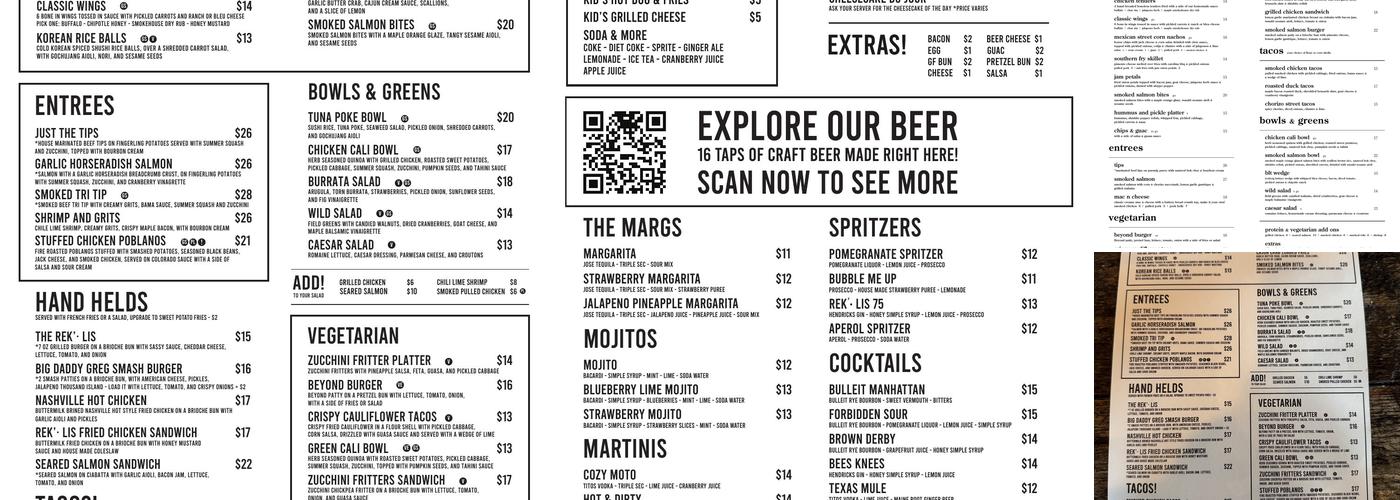 Rek-Lis Brewing Company Menu