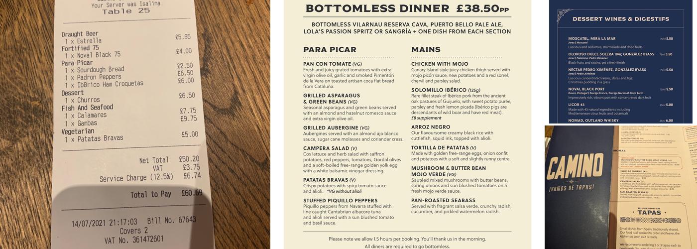 Camino Shoreditch Menu