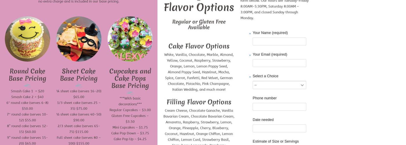Sugarplum Cake Shoppe Menu
