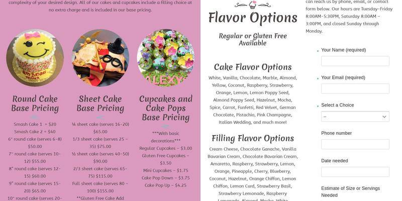 Sugarplum Cake Shoppe Menu