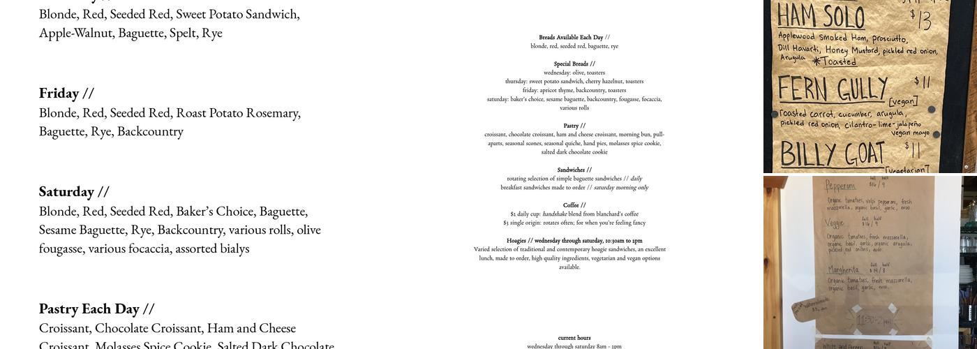 Nightingale Bread Menu